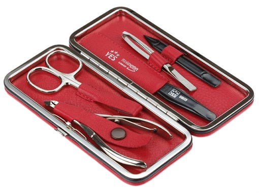 Маникюрный набор YES, 5 пр. Футляр: натуральная кожа, цвет красный - фото 356570