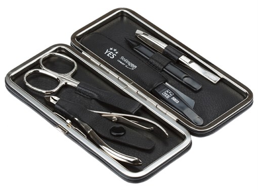 Маникюрный набор YES, 5 пр. Футляр: натуральная кожа, цвет черный - фото 356572