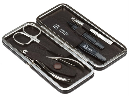 Маникюрный набор YES, 5 пр. Футляр: натуральная кожа, цвет коричневый - фото 356574