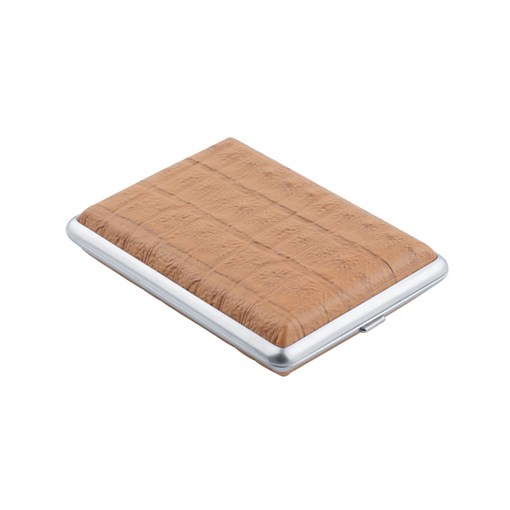 Портсигар S.Quire, сталь+натуральная кожа, коричневый цвет с рисунком, 74*95*18 мм - фото 356648