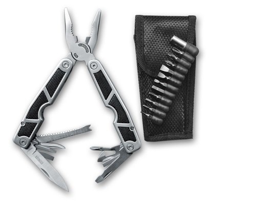 Мультитул Stinger, сталь/пластик (серебр.-черн.), 10 инструм., нейлон.чехол, 12 насадок,короб.картон - фото 357319