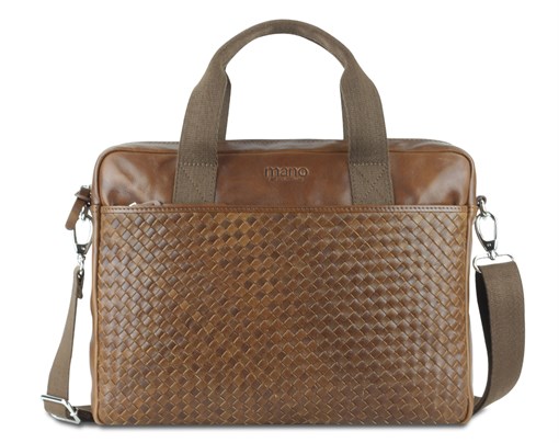 Сумка Mano "Don Luca", натуральная кожа в коньячном цвете, 37 х 27 х 6 см - фото 357749