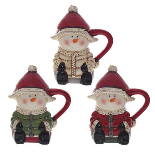 Кружка с крышкой "Снеговик", 500 мл, 500 мл,  L14 W10 H17 см, 3в. - фото 370600