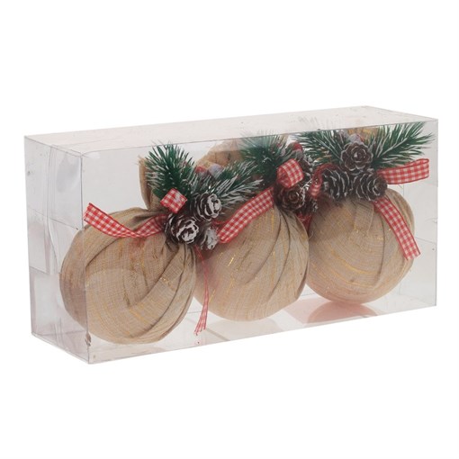 Украшение новогоднее "Шар", набор из 3-х шт, D 7,5 см, L23,5 W8 H11,5 см - фото 377585