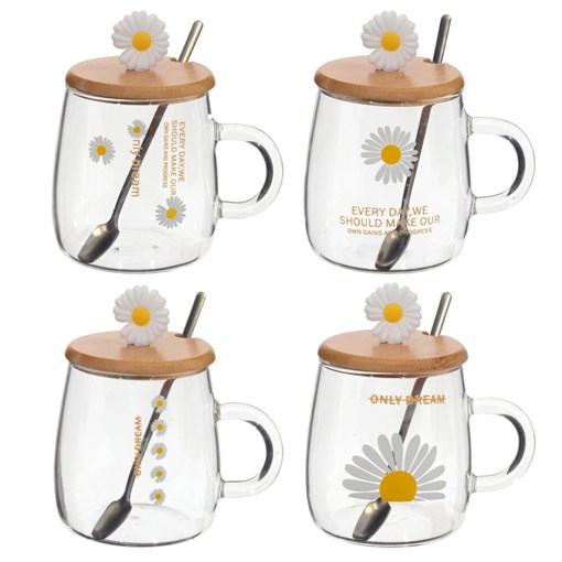 Кружка с крышкой и ложкой, 450 мл, L12 W8 H9 см, 4в. - фото 379801