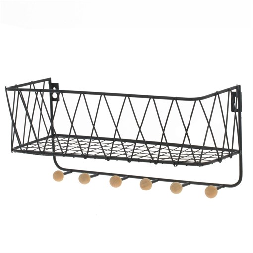 Полка настенная с крючками, L34 W12 H15 см - фото 380341