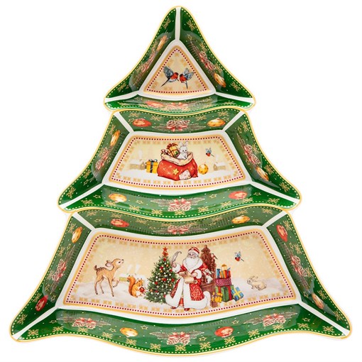 Менажница-елка lefard "Дед мороз" 24х24х3 см зеленая - фото 392682