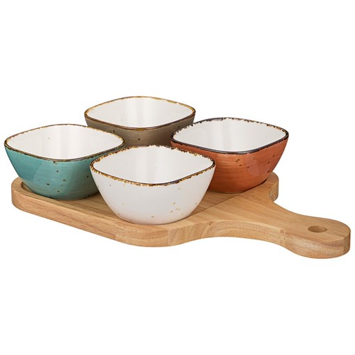 Набор салатников на дерев. подставке bronco "Nature" 5 предметов - фото 395387