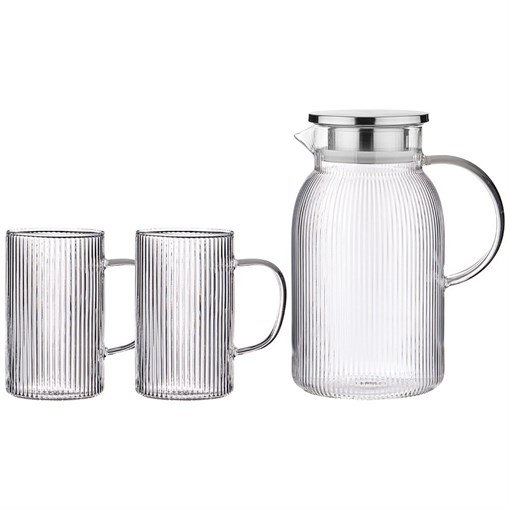 Набор agness"high-tech" кувшин с крышкой фильтром 1600 мл + 2 кружки 320 мл цвет:прозрачный - фото 396189
