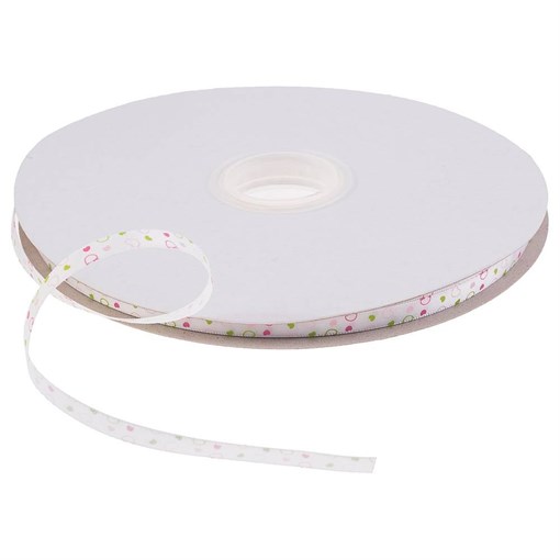 Лента атласная разноцветные  сердечки ,белая, шир0,6 см , боб 91,4 - фото 402169