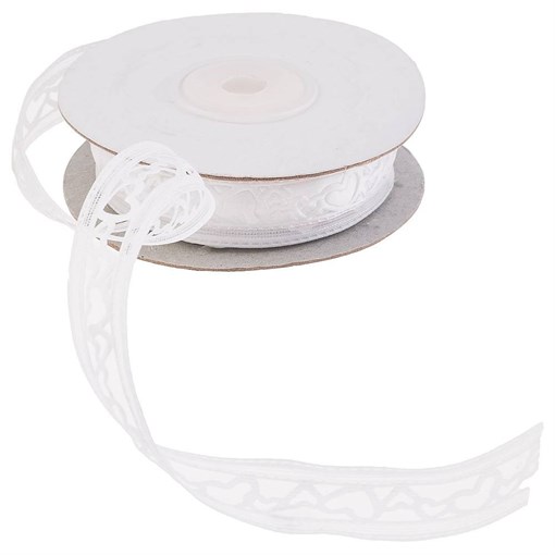 Лента атласная ажурная сердца , белая,шир 2 см , боб 10,4м - фото 402171