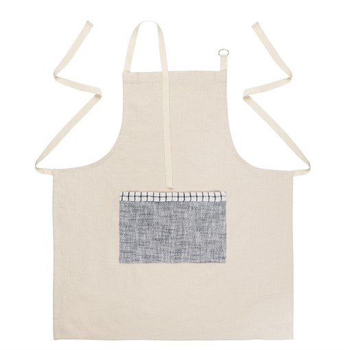 Фартук из плотного хлопка с контрастным карманом синего цвета из коллекции Essential, 70х80 см - фото 405120