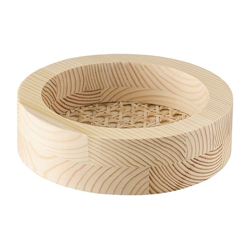 Поднос из дерева и ротанга круглый Woodnes, D15 см, светлое дерево - фото 407234