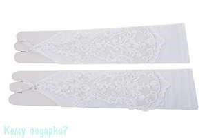 Перчатки свадебные с вышивкой, без пальцев, l=30 см, белый - фото 49123