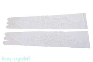 Перчатки свадебные с вышивкой, без пальцев, l=36 см, белый - фото 49127