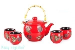 Набор чайный "Сакура и иероглифы", h=9 см, красный - фото 50256