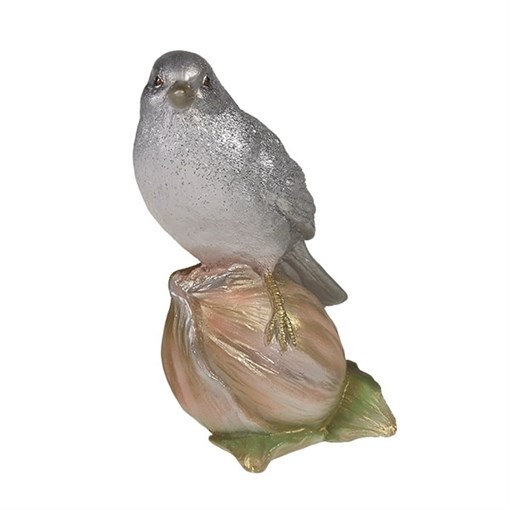 Фигура декоративная Птичка на орешке цвет: серебро-золото L8W8H16см - фото 69327
