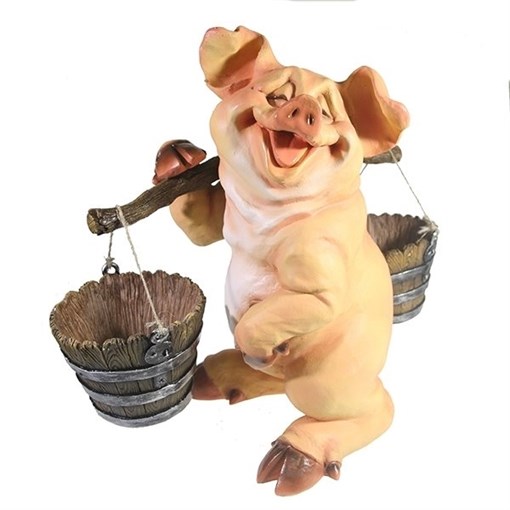 Фигура декоративная Свинка с коромыслом (без пятен), L22W19H34 - фото 69926