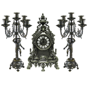 Часы каминные и 2 канделябра Купидон на 5 свечей, под бронзу AL-82-103-P-ANT