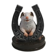 Фигурка декоративная Крыса с серебряной подковой На счастье (белый) L7 W7 H9,5 см