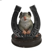 Фигурка декоративная Крыса с серебряной подковой На счастье (серый) L7 W7 H9,5 см