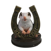 Фигурка декоративная Крыса с бронзовой подковой На счастье (белый) L7 W7 H9,5 см