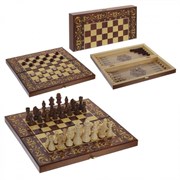 Игра настольная 3 в 1  "Махагон" (шахматы, шашки, нарды), L39 W19,5 H4,5 см, (б/инд.уп)