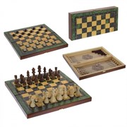 Игра настольная 3 в 1 "Малахит" (шахматы, шашки, нарды), L39 W19,5 H4,5 см