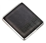 Портсигар S.Quire, сталь+натуральная кожа, черный цвет с рисунком, 74*95*18 мм