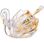 Икорница "Лебедь lefard gold glass" 11*7 см H=8,5 см с ложкой