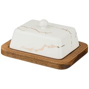 Масленка на деревянной подставке  коллекция "Золотой мрамор" цвет: white