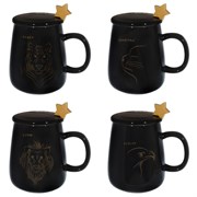 Кружка с крышкой и ложкой, 450 мл, L12 W8,5 H11,5 см, 4в.