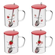 Кружка с крышкой и ложкой, 450 мл, L12 W8,5 H12 см, 4в.