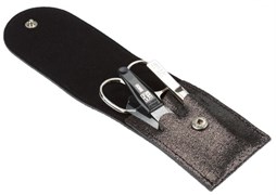 Маникюрный набор YES, 3 пр. Футляр: натуральная кожа, цвет черный