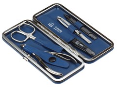 Маникюрный набор YES, 5 пр. Футляр: натуральная кожа, цвет синий