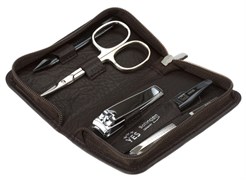 Маникюрный набор YES, 5 пр. Футляр: натуральная кожа, цвет коричневый