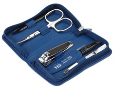 Маникюрный набор YES, 5 пр. Футляр: натуральная кожа, цвет синий