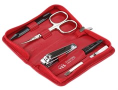 Маникюрный набор YES, 5 пр. Футляр: натуральная кожа, цвет красный