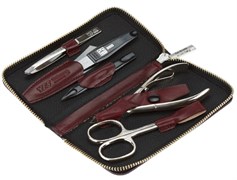 Маникюрный набор YES, 5 пр. Футляр: натуральная кожа, цвет бордово-красный