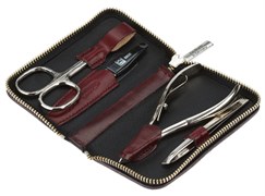 Маникюрный набор YES, 4 пр. Футляр: натуральная кожа, цвет бордово-красный