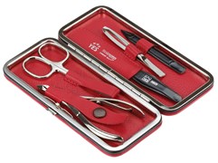 Маникюрный набор YES, 5 пр. Футляр: натуральная кожа, цвет красный