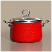Кастрюля эмалир. со стекл. крышкой с эффектом металлик серия "Deluxe" цв:красный 5,2 л. 22х15 см