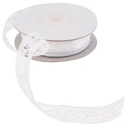 Лента атласная ажурная сердца , белая,шир 2 см , боб 10,4м