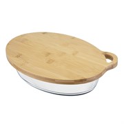 Форма для выпечки стеклянная с бамбуковой крышкой-подносом, 1,6 л