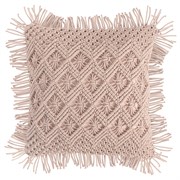 Чехол на подушку макраме с бахромой цвета пыльной розы из коллекции Ethnic, 45х45 см