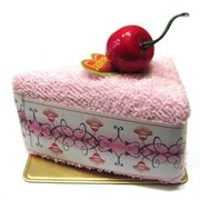 Полотенце-пирожное, 30х30 см, розовый, с вишенкой