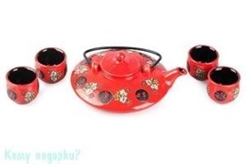 Набор чайный "Сакура и иероглифы", 18х5 см, красный