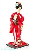 Кукла декоративная "Гейша с вером", h=40 см, красное кимоно