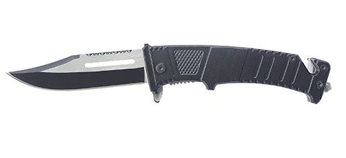 Нож складной Stinger, 95 мм (сереб.-черн.), рукоять: сталь/алюмин. (черн.), с клипом, коробка картон - фото 255459