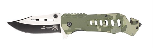 Нож складной Stinger, 88 мм (серебристый), рукоять: алюминий (зеленый камуфляж), картонная коробка - фото 259196